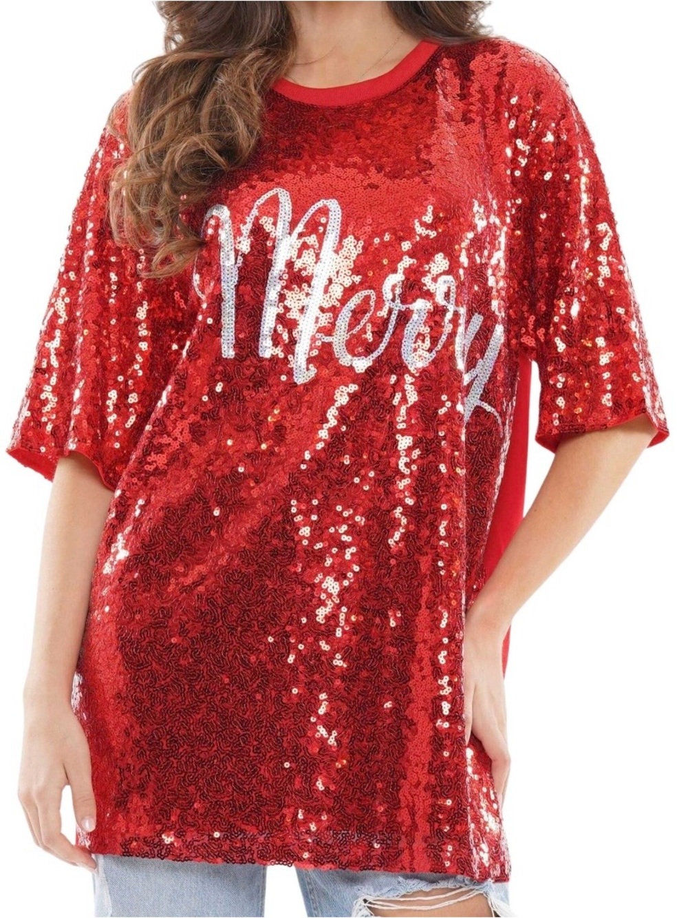 Kids Red Sequin 'Merry' Holiday Dress